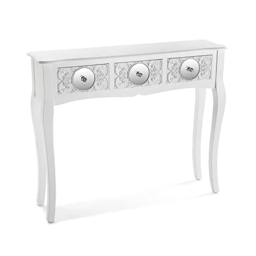 Versa Indra Mueble Recibidor Estrecho para Entrada o Pasillo, Mesa Consola, con 3 cajones, Medidas (Al x L x An) 80 x 25 x 95 cm, Madera, Color Blanco