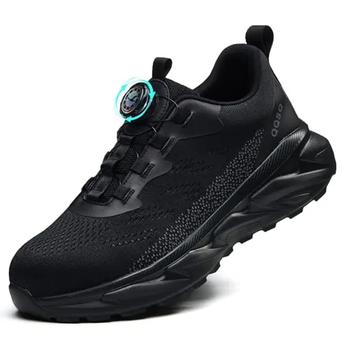 QQSQ Zapatos de Seguridad para Hombre Mujer Ligeros Zapatillas de Seguridad Comodo Zapatos de Trabajo Antideslizantes Zapatillas Trabajo con Punta de Acero Calzado de Seguridad Negro, 42 EU
