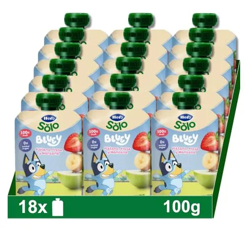 Hero Solo, Bolsitas con Plátano, Fresa y Manzana, Para Bebés a Partir de los 6 Meses - Pack de 18 x 100 g, El embalaje puede variar