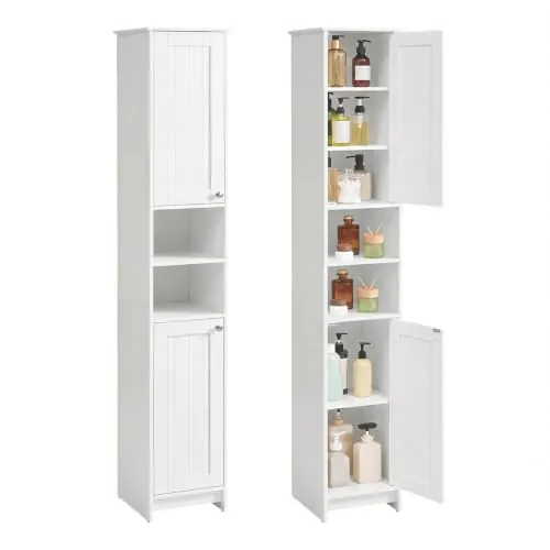 SONGMICS HOME Armario de Baño Alto Montaje sin Herramientas, 2 Puertas