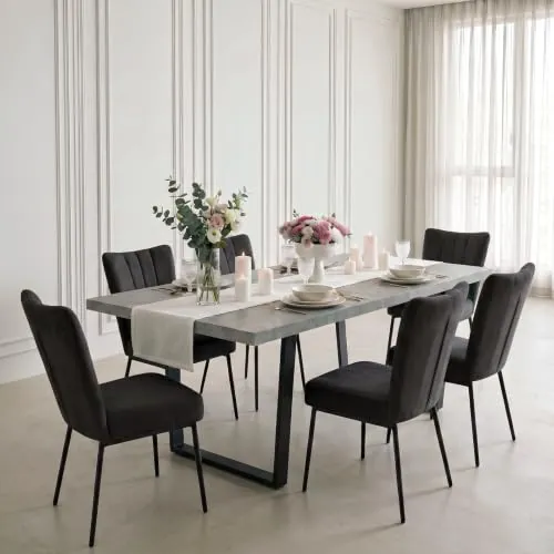 JIEXI - Mesa de comedor extensible con bandeja de MDF y 6 sillas acolchadas de terciopelo negro, para cocina, comedor