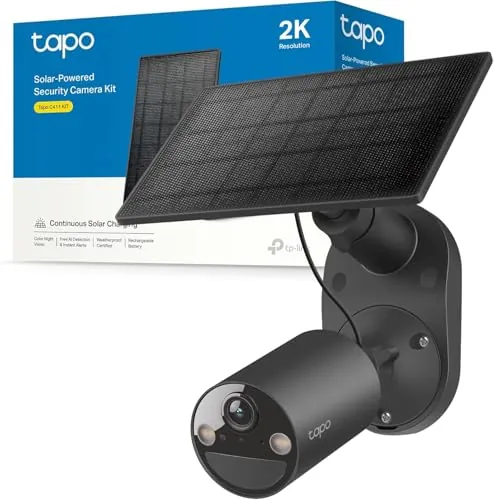 Tapo C411 Kit - Cámara vigilancia WiFi Exterior, 2K 3MP, IP65, Solar, Negro
