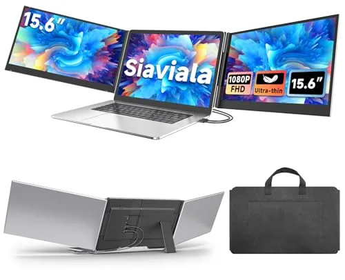 siaviala Monitor Portatil 15.6” Ultra-Delgado, 1080P FHD IPS Extensor Pantalla Portatil, Triple Pantalla para Portatil para computadoras portátiles de 13 "-17", Plug & Play para Mac/Android/Chrome