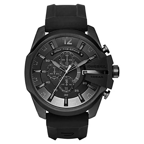 Diesel Reloj Mega Chief para Hombre, Movimiento cronógrafo con correa de silicona o sintética, 51 mm, Negro y carbón