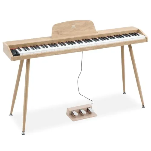 MUSTAR Piano digital de 88 teclas con sistema de 3 pedales para principiantes, madera clara