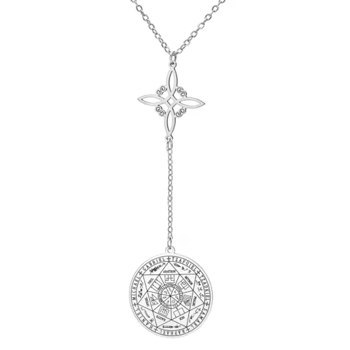 TEAMER - Collar con dije de Sello de los Siete Arcángeles, nudo de bruja, colgante de doble protección, el gran protector, collar amuleto del arcángel, ajustable, Acero inoxidable, Sin piedra preciosa