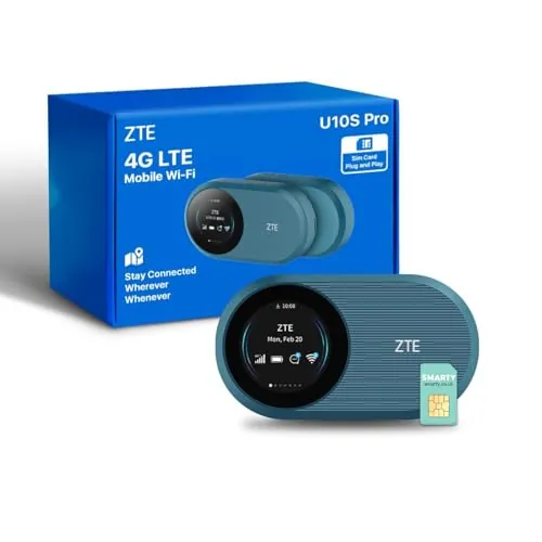 ZTE U10S Pro Blue, 4G+LTE Mobile Wi-Fi 6, enrutador portátil, conecta 32 dispositivos, 3000 mAh, 10 horas de duración de la batería, compatible con todas las redes
