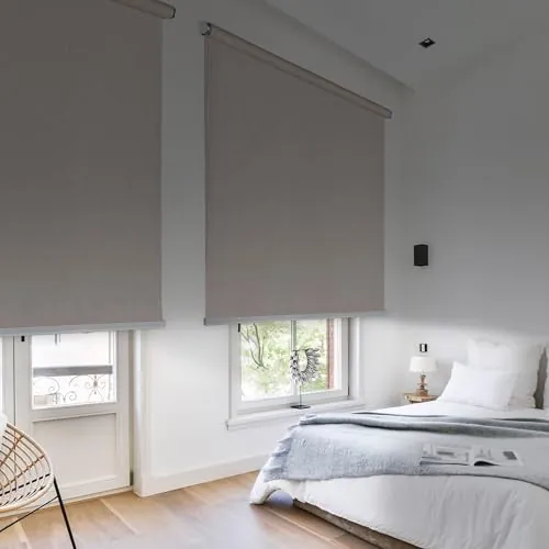 Estores enrollables Opacos de Alta Gama con cadeneta y Acabados en Aluminio de Máxima Calidad. Fácil instalación a Pared o Techo STORESDECO Estor Opaco Blackout Color Lino 60x180 cm (Ancho x Alto)