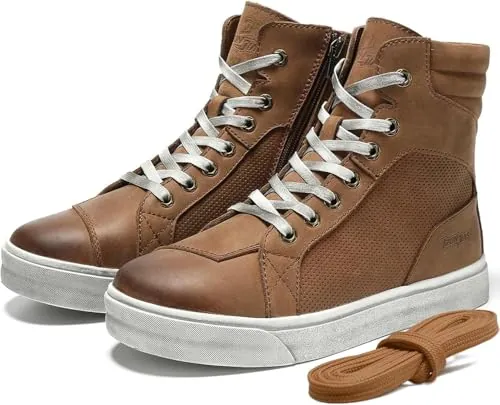Zapatos de Moto para Hombre de Cuero Botas de Moto Zapatillas de Deporte de Moto Transpirable Informal para Hombre Cremallera con Almohadilla de Cambio Suela Antideslizante (marrón, 44)