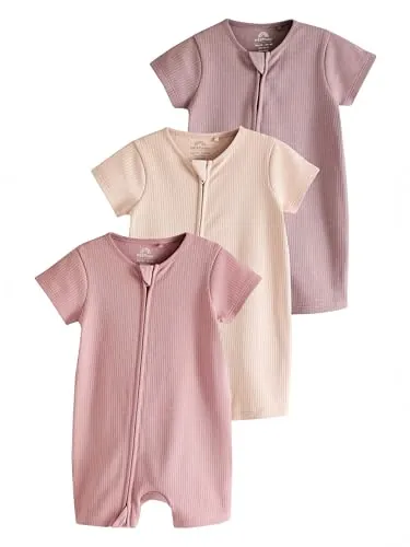 NEXT Bebés niña Pack de 3 peleles con cremallera bidireccional 100% algodón para bebé Rosa pálido 3 Meses-6 Meses