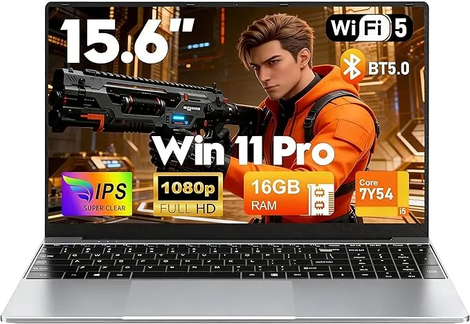 Ordenador portátil 1 TB SSD 16 GB RAM pc portátil Comercial 15.6 Pulgadas Gaming portátil i5-7Y54 up to 3,2 GHz, Win 11, 1920 x 1080p, 5000 mAh, Teclado retroiluminado