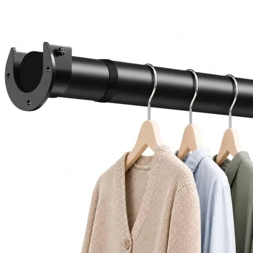 Perchero extensible para ropa, resistente, 32 mm, barra ajustable y accesorios con soportes, color negro, 68-110 cm