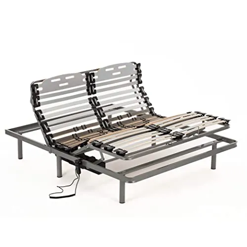 NALUI - Somier para Cama 150 x 190 cm con Patas ProCare, 11 Láminas Madera de Haya de 10 cm y Estructura de Acero. Eléctrico Articulado en 5 Planos con Mando y Cursores para Regular la Firmeza