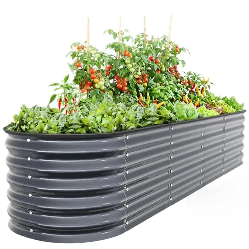 Ohuhu Macetero Elevado de Metal 240x60x45 cm, Kit Maceta 9 en 1 de Acero de Aluminio galvanizado, para jardín y balcón, para hortalizas, Hierbas aromáticas y Flores Color Antracita