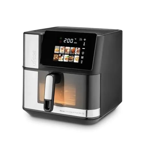 Ufesa Freidora de Aire Macaw 8.8L 2200W, Doble Resistencia, Cocción Rápida y Crujiente, Air Pulse Ultra 360º, Pantalla Táctil Digital con 10 Programas, Ventana con Luz, Incluye Bandeja Antiadherente
