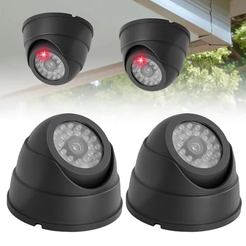 Sporgo 2 cámaras falsas: cámara de vigilancia para exteriores CCTV con luz LED roja intermitente, cámara de vigilancia atrappe cámara de vigilancia falsa cámara de seguridad para interior y exterior