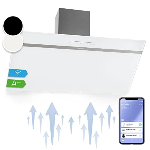Klarstein Campana Extractora, 90 cm, Campanas Extractoras, Extractor de Cocina con Filtro Anti Grasa, loT/Wi-Fi, Luces RGB LED, Flujo de Aire 585m³/h, Campana Bajo Consumo Silenciosa de Clase A++