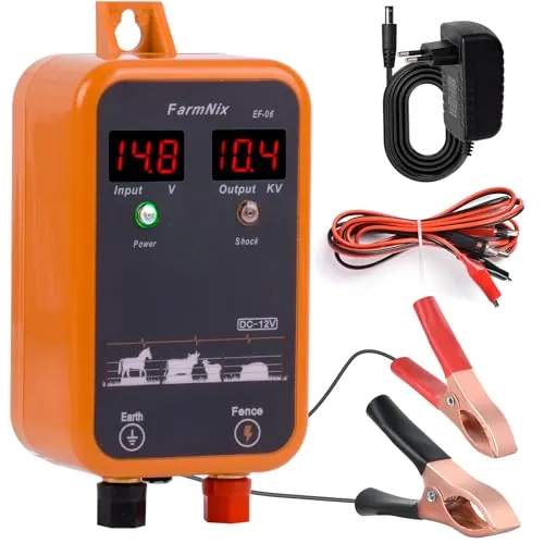 FarmNix Energizador de Cerca Eléctrica 12V con pantalla LED digital, 1J