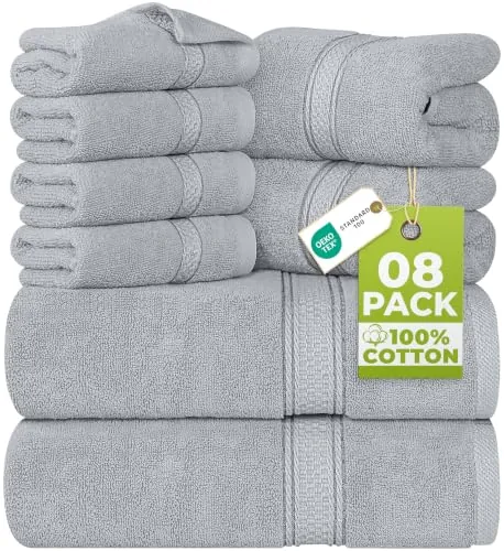 Utopia Towels - Juego Toallas Baño Completo 8 Piezas (Gris Frio) | Juego de 8 piezas con 2 toallas de baño, 2 de mano y 4 de lavabo. Suaves, absorbentes, resistentes y lavables.
