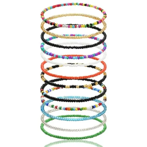 Aucuu Tobillera Bohemia Ajustable con Cuentas Elásticas de Colores, Joyería para Pies para Mujer y Niña, Vacaciones en La Playa