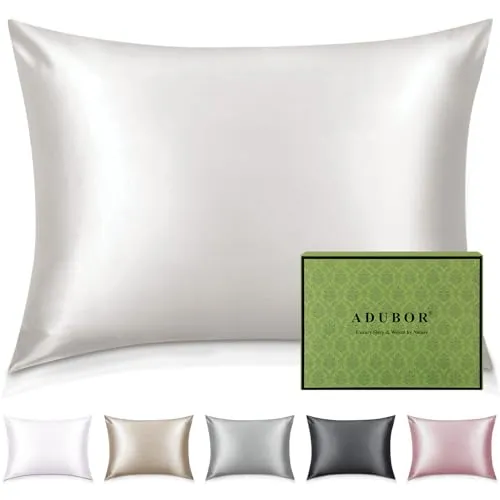 Adubor Funda de Almohada Seda de Morera 100%, Blanco Marfil, 75x50CM