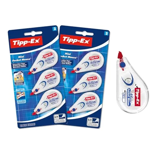 Tipp-Ex Cintas Correctoras de bolsillo - Mini Pocket Mouse - Juego de 6 Cintas de Corrección - 6m x 5 mm - Óptimo para Material Escolar