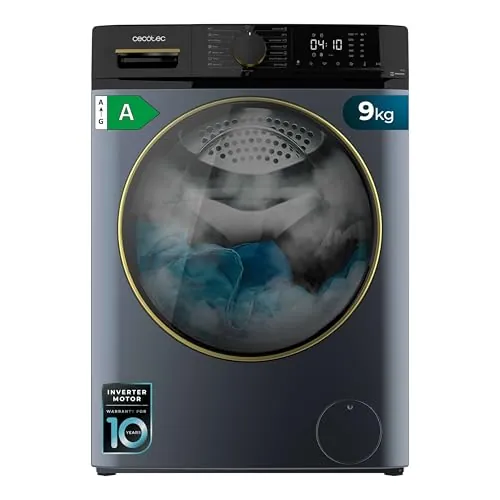 Cecotec Lavadora de Carga Frontal 9 Kg Bolero Dresscode 9610 Inverter Ice Blue A, 2000W, 1400 RPM, Bajo Consumo, Función Vapor, Motor Inverter Plus, 15 Programas, Optimiza Nivel de Agua y Lavado