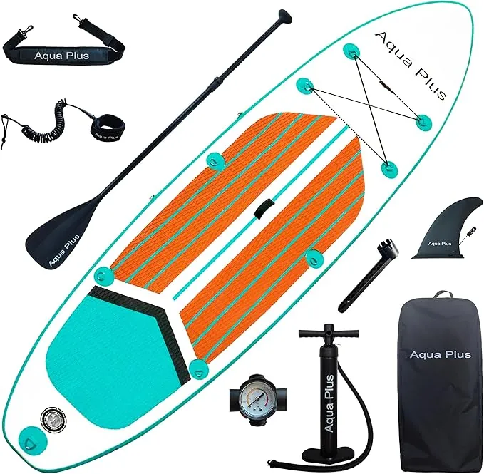 Aqua Plus Sup Inflable de 15cm de Grosor para Todos los Niveles de Habilidad, Paleta Ajustable, Bomba, Mochila de Viaje ISUP, Tabla de Remo Inflable para jóvenes y Adultos