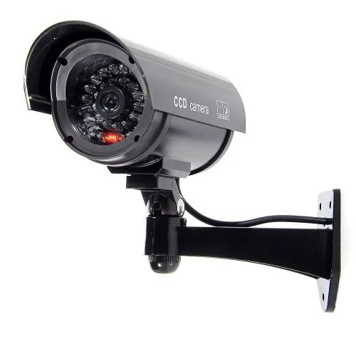 BW Cámaras ficticias para exteriores e interiores, imitación de CCTV, cámara de seguridad con luz intermitente intermitente, forma de bala, color negro