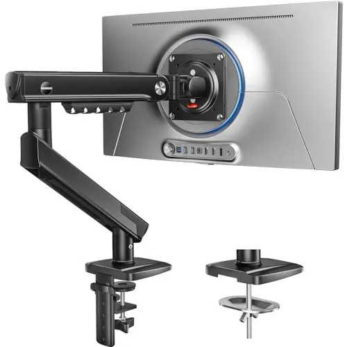 HUANUO Soporte Monitor de Escritorio para Pantallas 13-32", Brazo Monitor Sin Hundimiento, Instalación rápida y Sencilla, hasta 2-9 kg, VESA 75/100 mm, Montaje con Abrazadera y Ojal