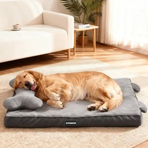 Cama OrtopéDica para Perros con Funda Lavable, Cojín Impermeable Perros con Espuma Viscoelástica y Almohada Extraíble para Apoyo de Cabeza y Articulaciones, Parte Inferior Antideslizante, Cama