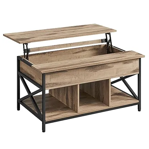 VASAGLE Mesa de Centro con Tablero Elevable, 100 x 60 x (48-62) cm