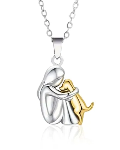 DAFNE 1 pieza Collar de perro,Collar de abrazo de perro y niña, colgante de con forma de animal, para niñas, hijas, madres y amigas(Oro + Plata)