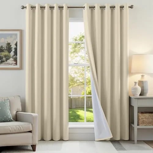 Runyéla Cortinas 100 % Opacas Efecto Lino con Ojales, Salón y Dormitorio | Cortinas Termicas Aislantes Frio y Calor, Gris Beige 160An x 245Al cm Juego de 2, Reducción de Ruido Cortinas Blackout