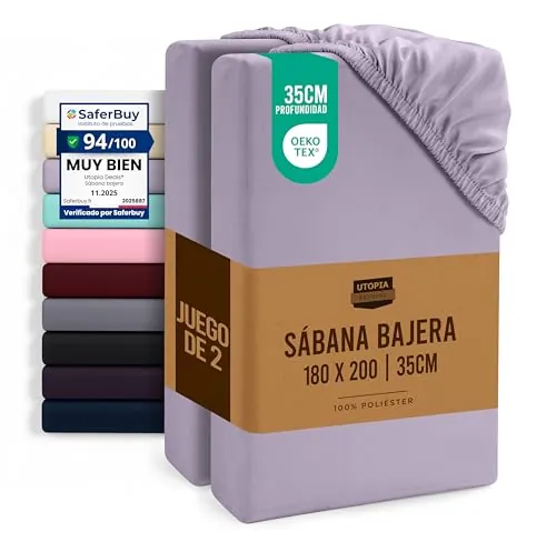 Utopia Bedding Juego de 2 Sabana Bajera 180x200 - Lavanda - (Cama 180) | Certificado Oeko Tex - Bolsillo Profundo - Microfibra Cepillada