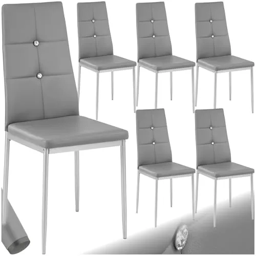 tectake® Sillas de Comedor tapizadas, Juego de 6, Polipiel, Respaldo Alto