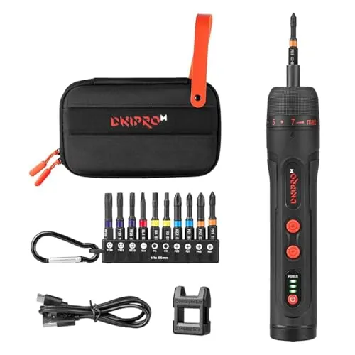 Dnipro-M Destornillador Eléctrico 3.6V, Atornillador Eléctrico a Batería 2000 mAh USB-C, 4,5 Nm Auto / 10 Nm Manual, 320 rpm, Luz LED, 10 Puntas – Mini Atornillador para Muebles y Bricolaje, CSD-40X