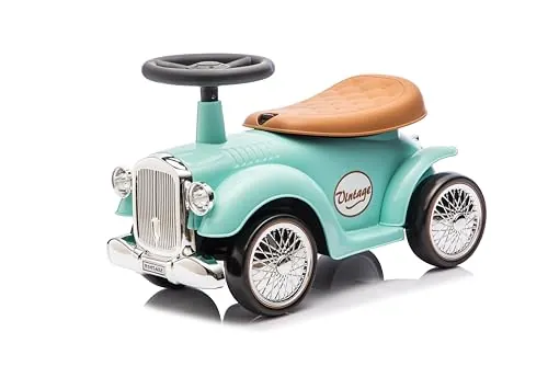 Baroni Toys Correpasillos Vintage para Niños de 12 a 36 Meses, Coche Bebé con Bocina de Aire, Compartimento de Almacenaje, Volante y Ruedas Estables para Aprender a Caminar, 25x59x35 cm (Tiffany)