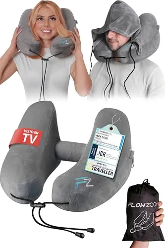 FLOWZOOM Air Almohada de Viaje Hinchable de Avión con Capucha Gris Talla L