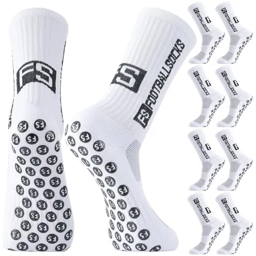 Utensilsto 4 pares de calcetines de fútbol para niños, antideslizantes, calcetines de fútbol, calcetines deportivos antideslizantes para fútbol, baloncesto, correr, rugby, tenis, Blanco, 31-34