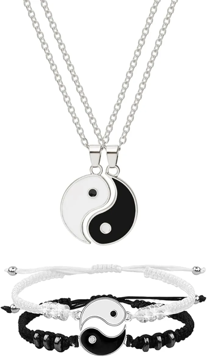 1 Par De Collares Y 1 Par De Pulseras, Collares Con Colgantes, Pulseras Tejidas, Pulseras De Pareja, Collares De La Amistad, Joyería Creativa, Accesorios A Juego.