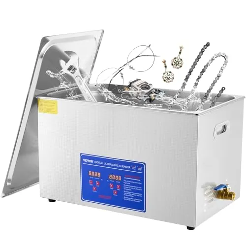 VEVOR Limpiador ultrasónico, 30L Limpiador Ultrasonidos Profesional de Acero Inoxidable, 600W Máquina de Ultrasonido con Temporizador Digital, Temperatura Ajustable, para Joyas, Relojes, Laboratorio