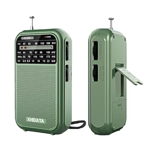 XHDATA D-220 Radio a Pilas Portátil Pequeña FM Am SW, Transistores Radio Pequeños, Mini Radio de Bolsillo con Excelente Recepción, Familia y Personas Mayores (Verde)