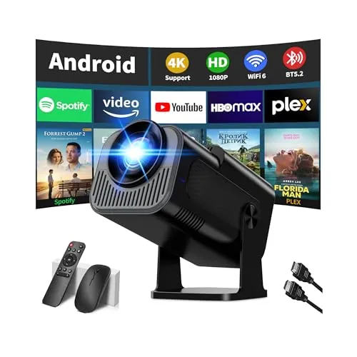 [App Integrada & 2026 Upgraded] Mini Proyector 4K 1080P Proyector Vídeo con WiFi 6 Bluetooth 5.2 Support Gira 270° Corrección Trapezoidal Automática para HDMI/TV Stick/PC/USB, Negro