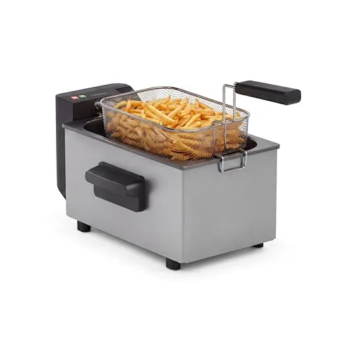 Tristar Freidora de Acero Inoxidable, 3L de Capacidad, Termostato Regulable hasta 190°C, Zona Fría, Partes Aptas Lavavajillas, Carcasa Fría al Tacto, FR-9326