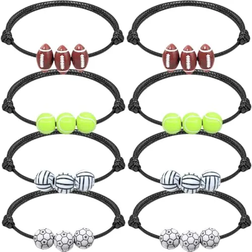 COYUN 8 Pcs Pulseras de Fútbol Pulsera Ajustable con Dije de Metal Brazalete Deportivo con Abalorios de Fútbol Pulsera Trenzada de Cuerda Regalos de Joyería de Cumpleaños para Niño Jugador de Equipo