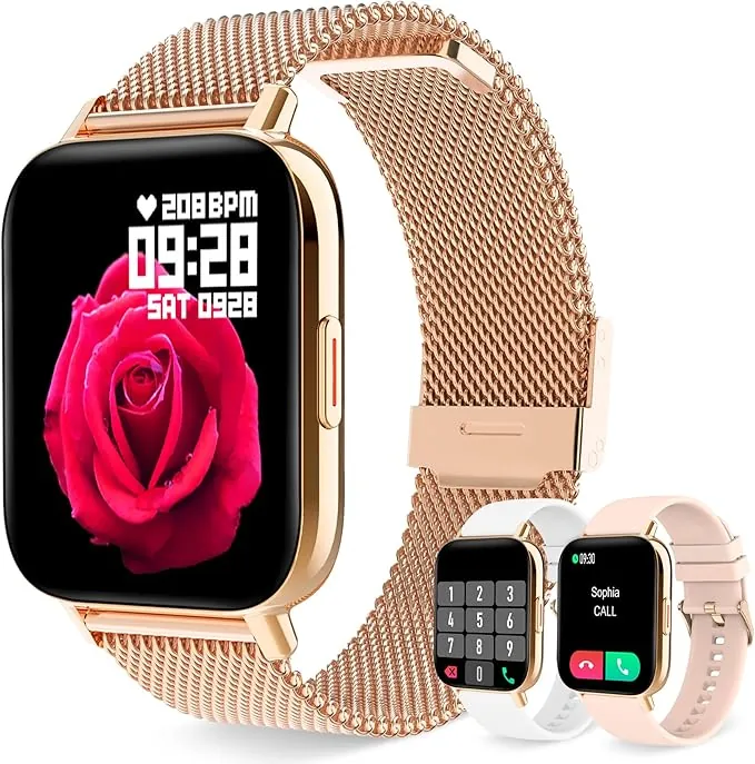 Reloj Inteligente Mujer con Llamadas Smartwatch Monitor de Sueño, Pulsometro, Oxímetro, Podómetro Caloría DIY Esfera Reloj, Reloj Digital iOS Android Pulsera de Actividad 8 Modos Deportivos