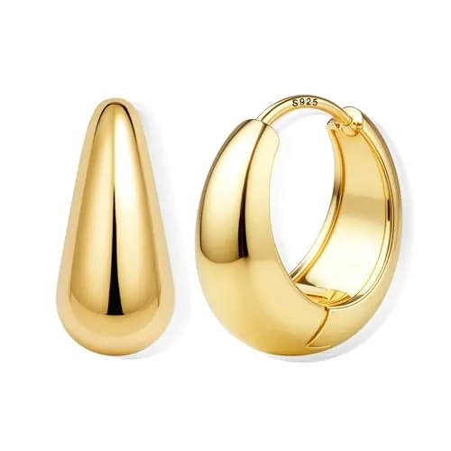 FIOROYAL Pendientes De Aro De Plata De Ley Para Mujer Pendiente Chapado En Oro De 14K Quilates Pendiente De Aro Pequeño Hipoalergénico Para Mujer Pendientes Huggie De Oro De Moda（Oro/Plata）G14