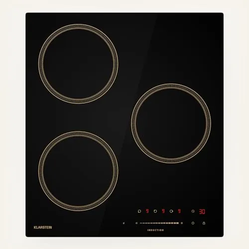 Klarstein Victoria Placa Inducción - 3 Zonas, 6600W Con Booster, Control Táctil Deslizante, Temporizador & Bloqueo Infantil, Vitrocerámica Negra, Diseño Compacto 45cm