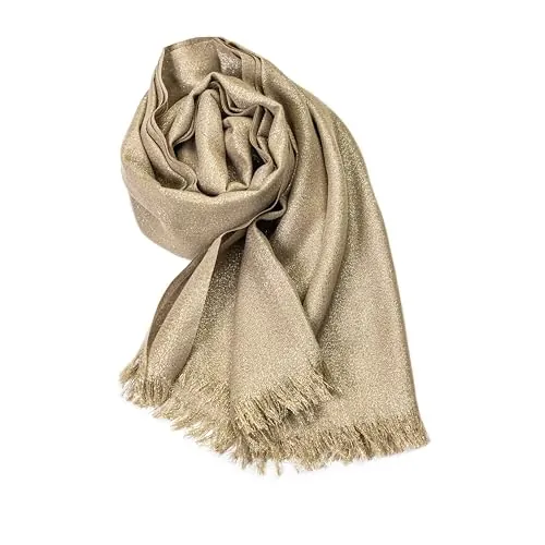 MAPIMANIA - Estolas para bodas mujer con lurex 195 x 90 cm Dorado Oscuro-Dorado, chal boda para vestidos de fiesta mujer elegantes, pashmina boda de verano